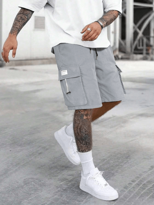 Manfinity LEGND Loose - Fitting Men's Letter Patch Detail Flap Pocket Drawstring Waist Cargo Shorts - Lolli World Marketplace