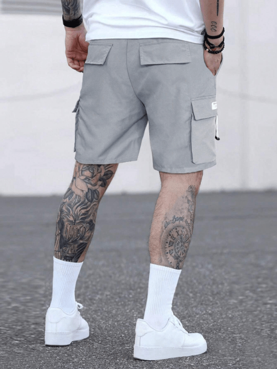 Manfinity LEGND Loose - Fitting Men's Letter Patch Detail Flap Pocket Drawstring Waist Cargo Shorts - Lolli World Marketplace
