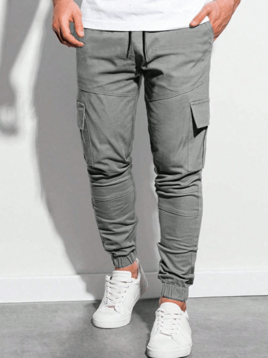 Manfinity LEGND Men Flap Pocket Drawstring Waist Cargo Pants - Lolli World Marketplace