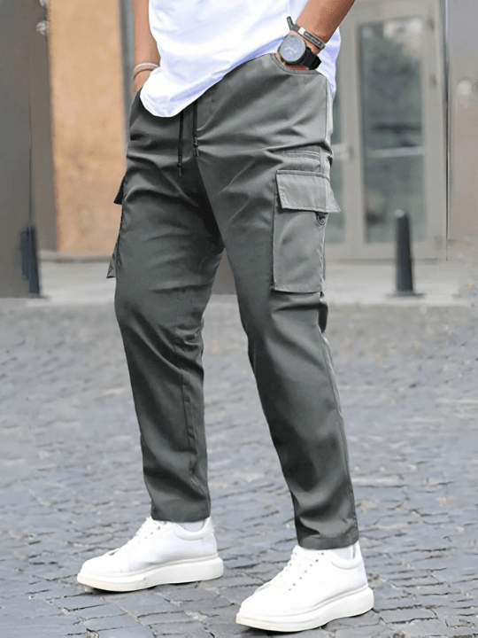 Manfinity LEGND Men's Drawstring Waist Flap Pocket Straight Leg Pants - Lolli World Marketplace