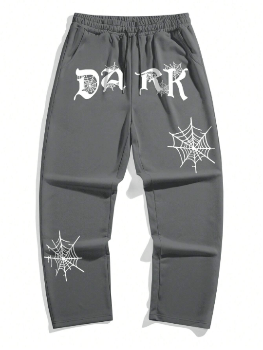 Manfinity Men's Letter & Spider Web Print Drawstring Waist Sweatpants - Lolli World Marketplace