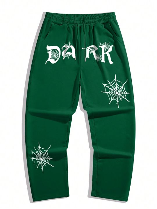 Manfinity Men's Letter & Spider Web Printed Drawstring Waist Jogger Pants - Lolli World Marketplace