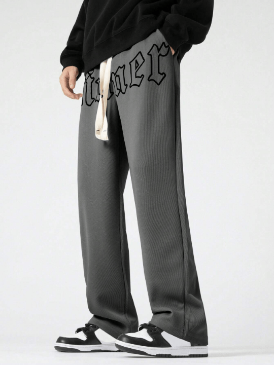 Manfinity Sporsity Loose Fit Men's Letter Printed Drawstring Waist Straight Leg Pants - Lolli World Marketplace
