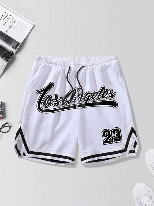 Manfinity Sporsity Loose - Fit Men's Shorts With Letter Graphic, Contrast Trim And Drawstring Waist - Lolli World Marketplace