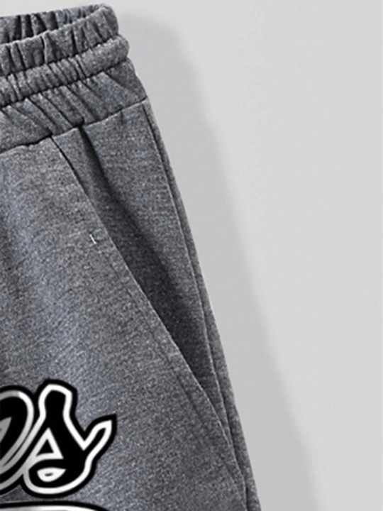 Manfinity Sporsity Manfinity Loose Fit Men's Letter Graphic Striped Trim Drawstring Elastic Waist Track Grey Shorts - Lolli World Marketplace