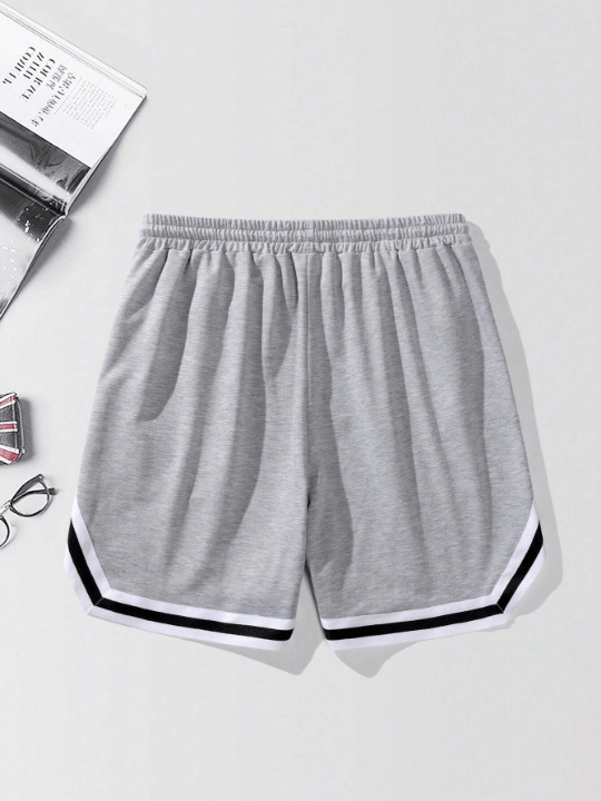 Manfinity Sporsity Manfinity Loose Fit Men's Letter Printed Striped Trim Grey Shorts With Drawstring Waist - Lolli World Marketplace