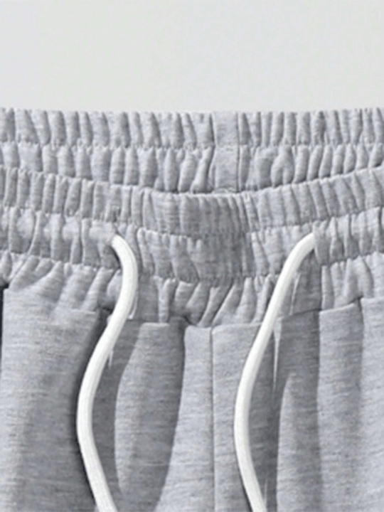 Manfinity Sporsity Manfinity Loose Fit Men's Letter Printed Striped Trim Grey Shorts With Drawstring Waist - Lolli World Marketplace