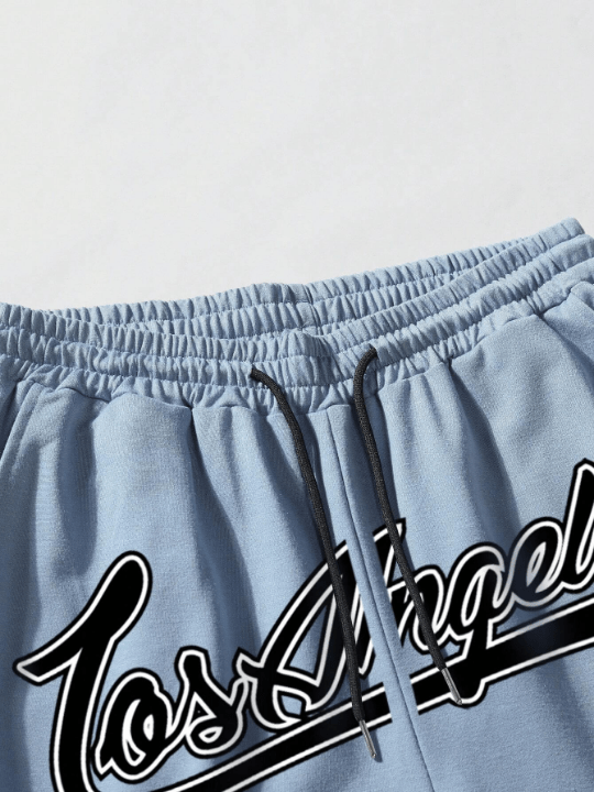 Manfinity Sporsity Manfinity Men's Loose Fit Shorts With Letter Print And Contrast Trims Design, Featuring A Drawstring Waist Basketball Shorts - Lolli World Marketplace