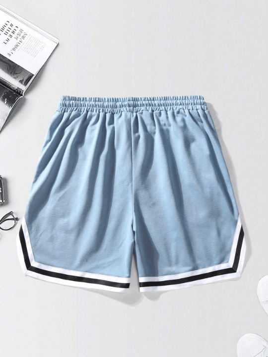 Manfinity Sporsity Manfinity Men's Loose Fit Shorts With Letter Print And Contrast Trims Design, Featuring A Drawstring Waist Basketball Shorts - Lolli World Marketplace