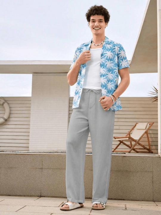 Manfinity VCAY Men's Solid Color Woven Casual Pants, Suitable For Spring And Summer - Lolli World Marketplace