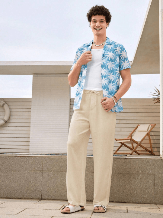 Manfinity VCAY Men's Solid Color Woven Casual Straight Pants With Oblique Pockets - Lolli World Marketplace