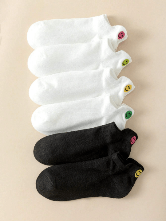 Maryam Alam 6pairs Women Smiling Face Pattern Ankle Socks For Daily Life - Lolli World Marketplace