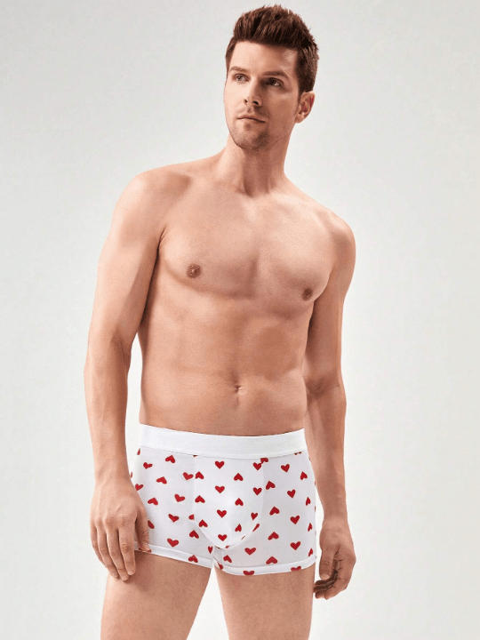 Men 1pc Heart Print Contrast Tape Boxer Brief - Lolli World Marketplace