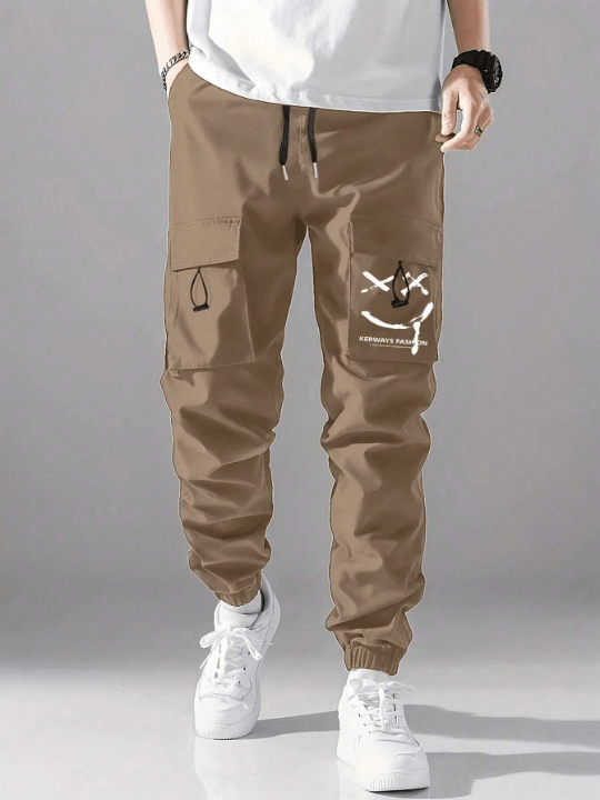 Men Cartoon Graphic Flap Pocket Drawstring Waist Cargo Pants - Lolli World Marketplace