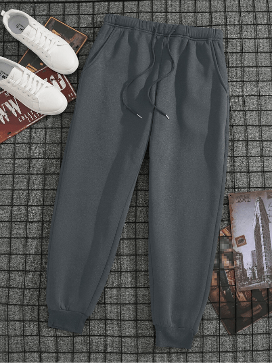 Men Drawstring Waist Thermal Lined Sweatpants - Lolli World Marketplace