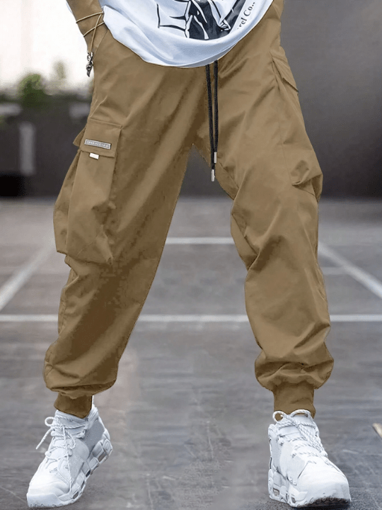 Men Letter Graphic Flap Pocket Drawstring Waist Cargo Pants - Lolli World Marketplace