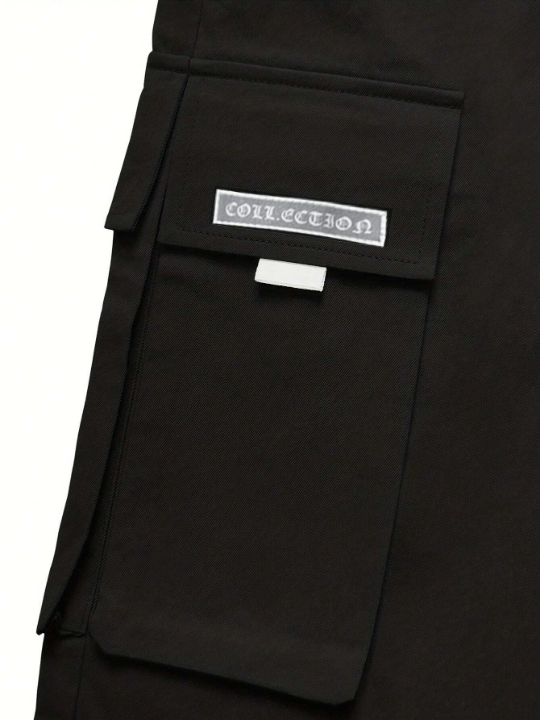 Men Letter Graphic Flap Pocket Drawstring Waist Cargo Pants - Lolli World Marketplace
