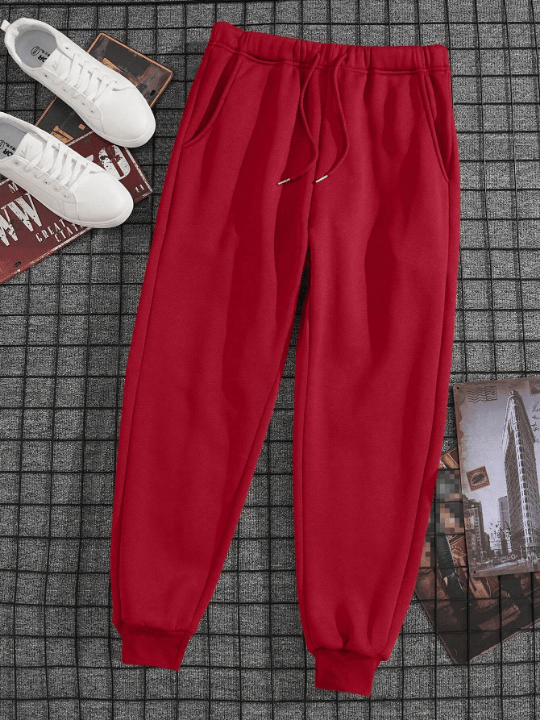 Men Solid Drawstring Waist Thermal Lined Sweatpants - Lolli World Marketplace