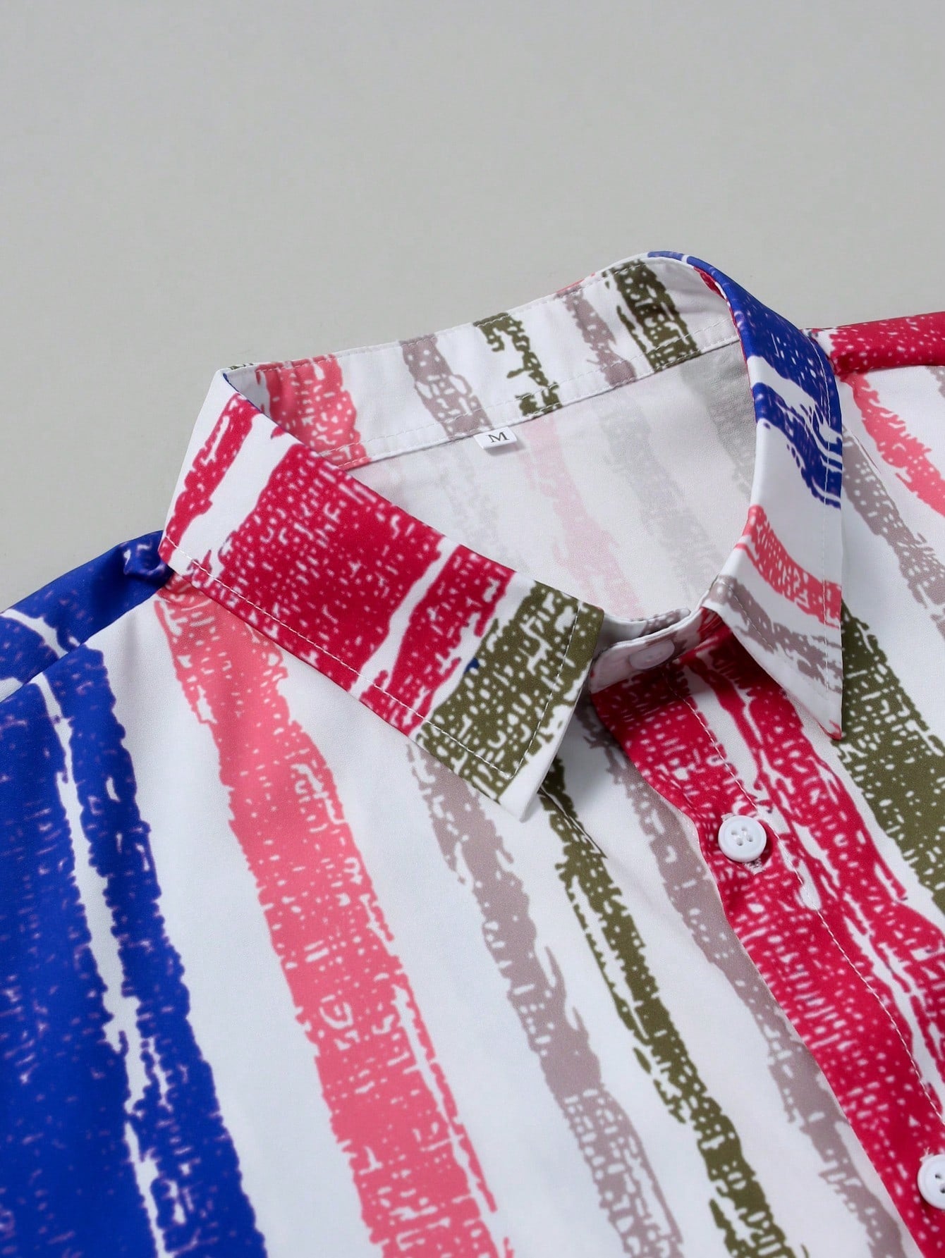 Men's Contrast Color Striped Button Front Short Sleeve Shirt