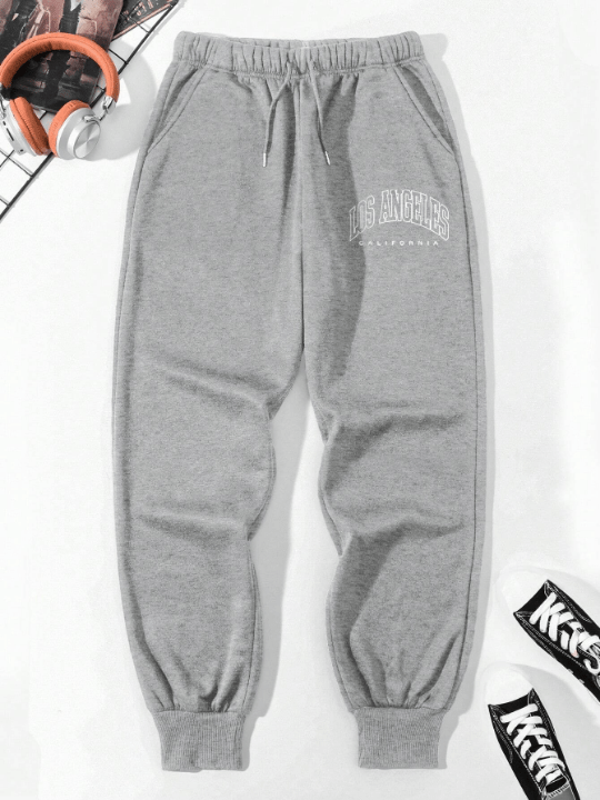 Men's Letter Print Drawstring Waist Jogger Pants - Lolli World Marketplace