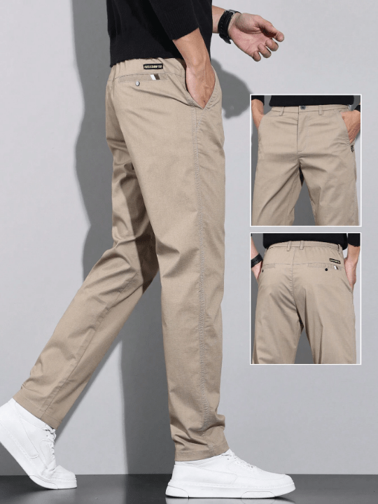 Men's Solid Color Plaid Detail Tapered Pants - Lolli World Marketplace