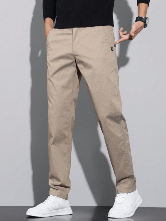 Men's Solid Color Plaid Detail Tapered Pants - Lolli World Marketplace