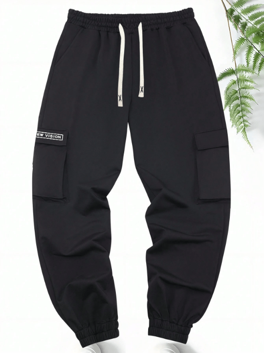 Men's Spring/Fall Trendy Letter Print Drawstring Waistband Cargo Sweatpants - Lolli World Marketplace