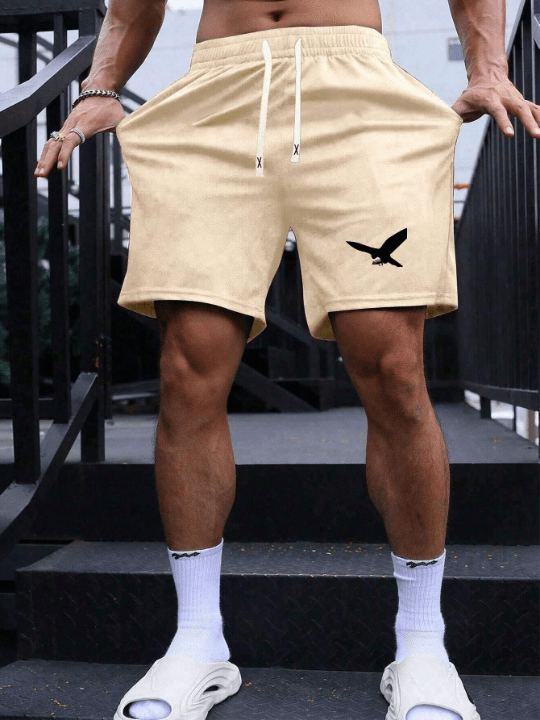 Men's Summer Fashionable & Casual Drawstring Waist Shorts With Bird Pattern Print For Outdoor Sports And Leisure - Lolli World Marketplace