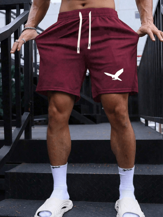 Men's Summer Regular Fit Drawstring Shorts With Bird Pattern Print, Fashionable And Casual Sportswear With Pockets, Elastic Waistband - Lolli World Marketplace