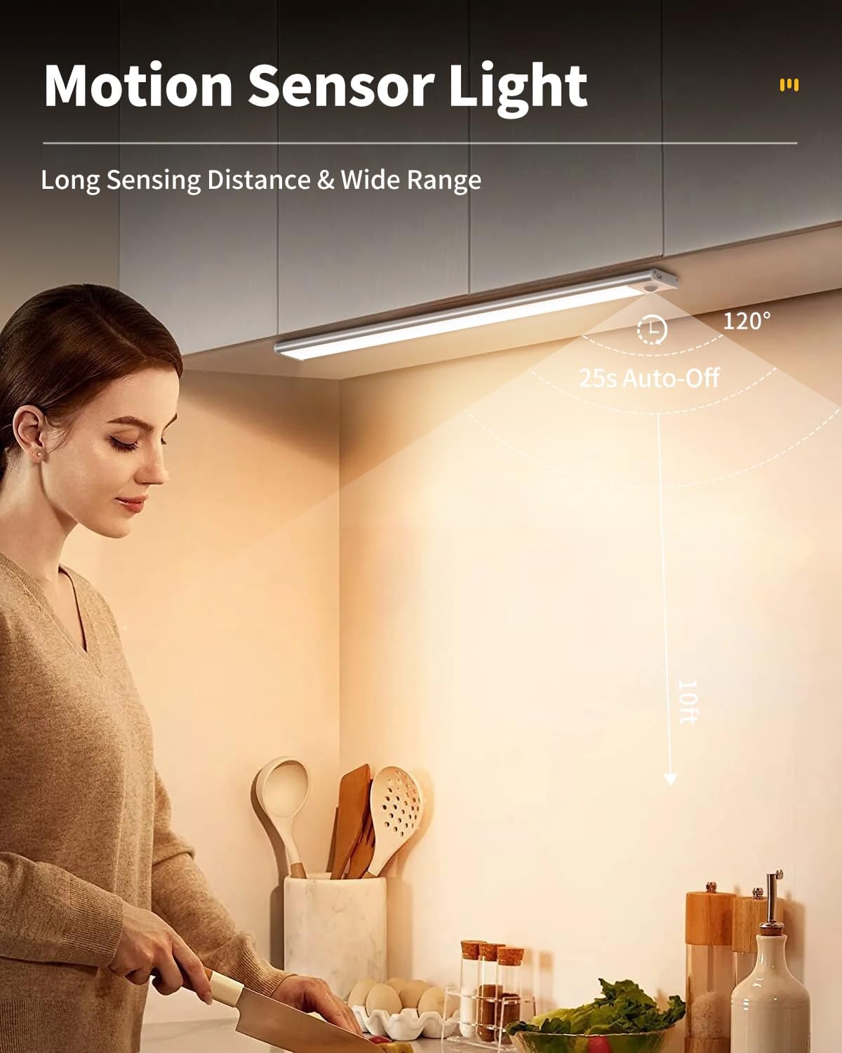 Motion Sensor Light Indoor Lighting with 3 Colors Rechargeable Lamp 30cm