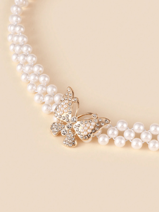 New Arrival Women's Rhinestone Belt With Butterfly Buckle & Pearl Strap For Dress Decoration - Lolli World Marketplace