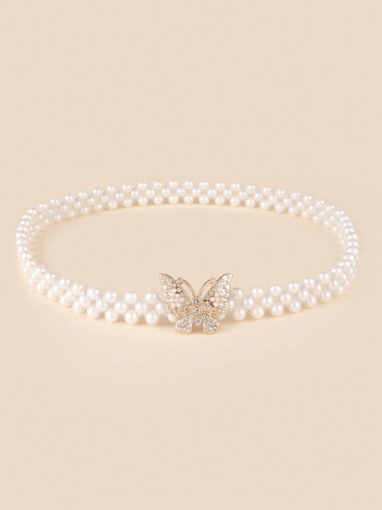 New Arrival Women's Rhinestone Belt With Butterfly Buckle & Pearl Strap For Dress Decoration - Lolli World Marketplace