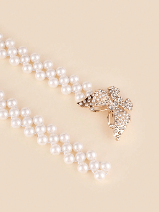 New Arrival Women's Rhinestone Belt With Butterfly Buckle & Pearl Strap For Dress Decoration - Lolli World Marketplace