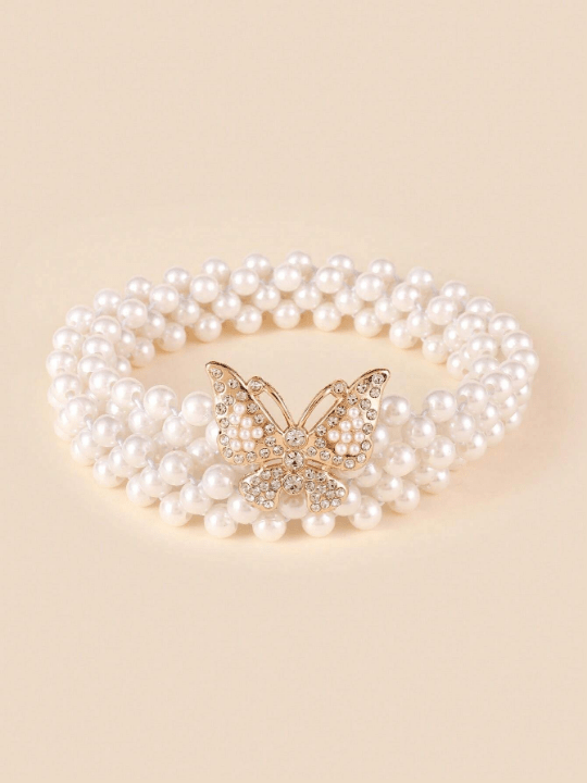 New Arrival Women's Rhinestone Belt With Butterfly Buckle & Pearl Strap For Dress Decoration - Lolli World Marketplace