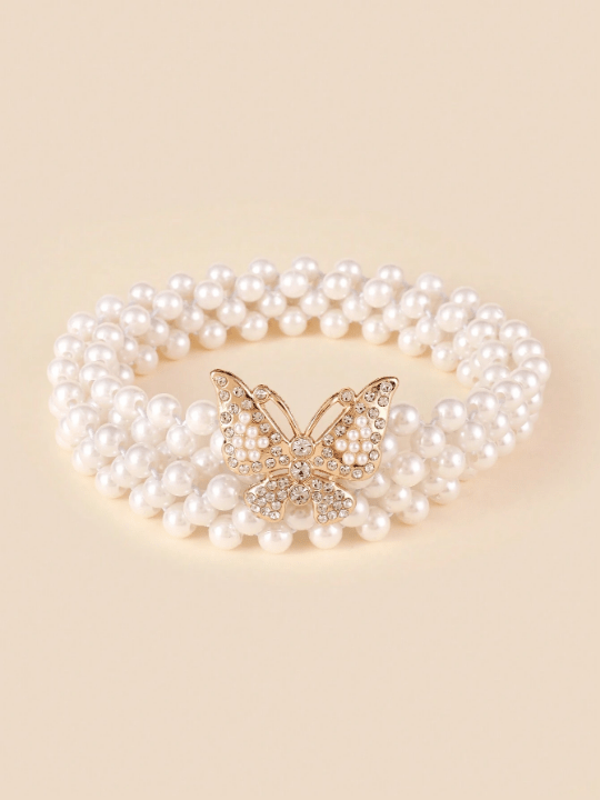 New Arrival Women's Rhinestone Belt With Butterfly Buckle & Pearl Strap For Dress Decoration - Lolli World Marketplace