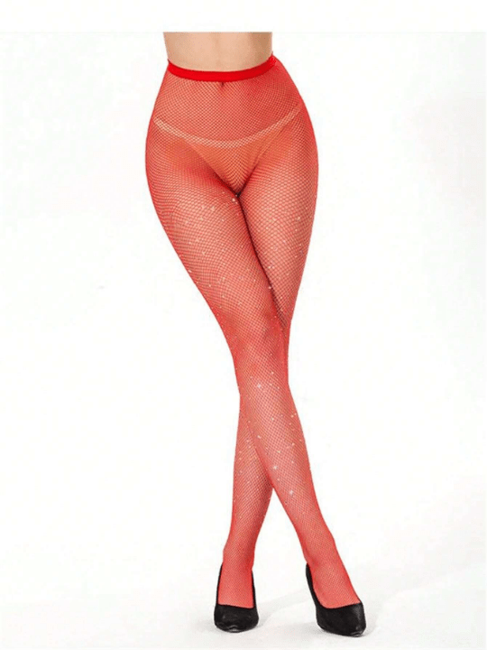 New Fashion Rhinestone Fishnet Tights Women Red Pantyhose Sexy Cut Out Net Tights Party Club Lady Elasticity Nylon Stockings - Lolli World Marketplace