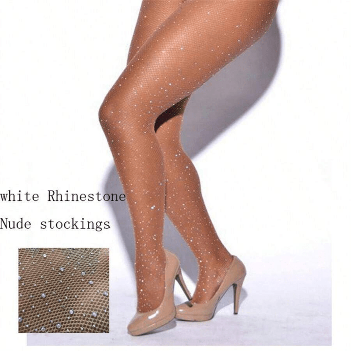 New Sexy Girls' Lingerie Fishnet Stockings With Rhinestones And Open Crotch Design - Lolli World Marketplace