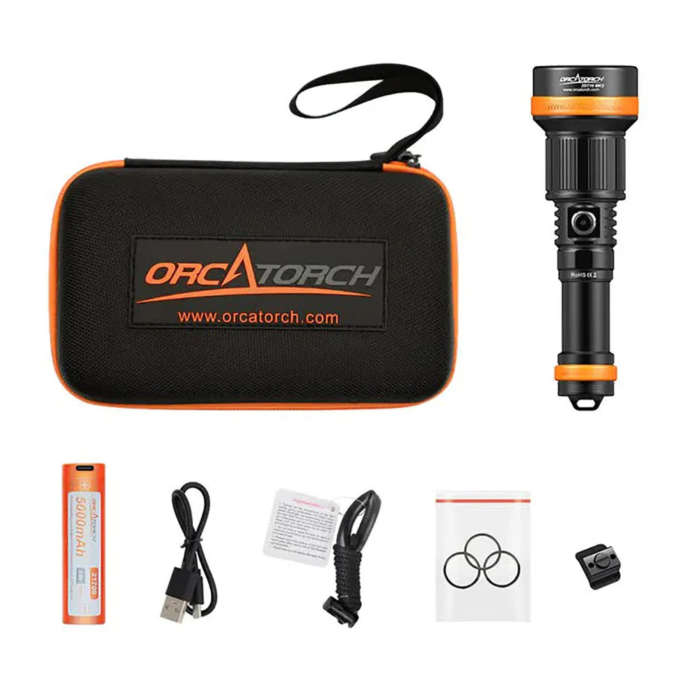 OrcaTorch ZD710 MK2 Zoomable Dive Light Beam Angle 4°-72° Adjustable, Max 212500cd Beam Intensity