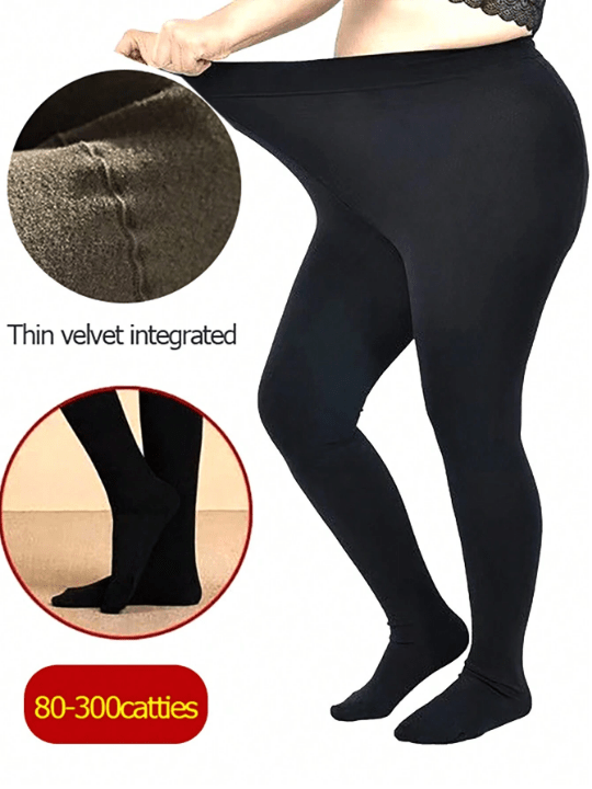Plus Size, Ultra Soft And Thick Velvet Leggings For Women's Big Thigh, High Waist, Suitable For 80 - 250kg, For Winter, Spring & Autumn, Footed Or Footless, Premium Quality, Comfortable And Warm For Pregnant Women - Lolli World Marketplace