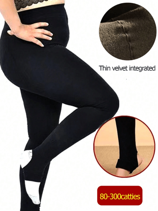 Plus Size Velvet Thickened Leggings For Women, High Waist, Suitable For 80 - 250lbs, Warm And Soft, Perfect For Autumn And Winter - Lolli World Marketplace
