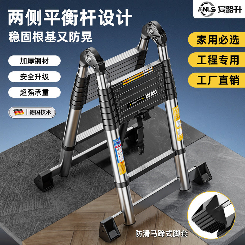 Compact Stainless Steel Telescoping Ladder for Home