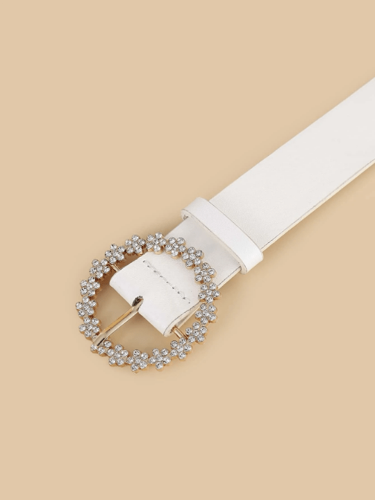 Rhinestone Decor Round Buckle Belt With Hole Punch - Lolli World Marketplace