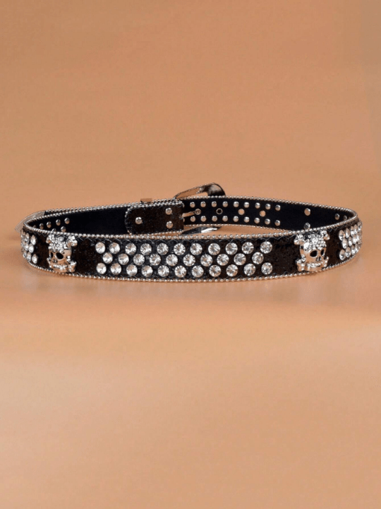 Rhinestone & Skull Decor Geometric Buckle Belt - Lolli World Marketplace