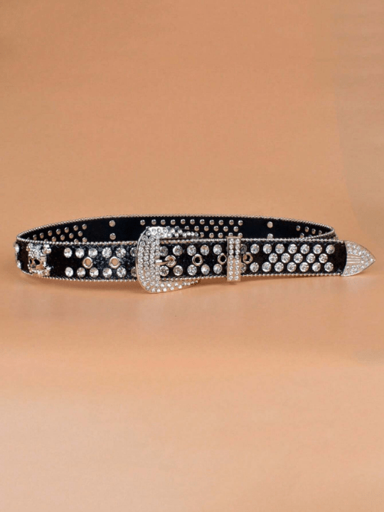 Rhinestone & Skull Decor Geometric Buckle Belt - Lolli World Marketplace