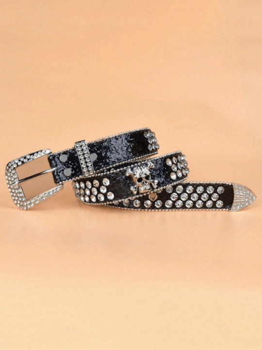 Rhinestone & Skull Decor Geometric Buckle Belt - Lolli World Marketplace