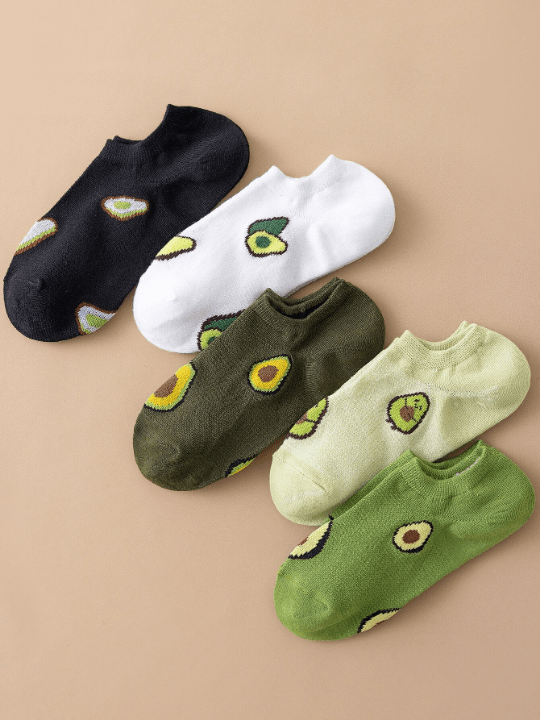 ROMWE 5pairs Avocado Pattern Invisible Socks - Lolli World Marketplace