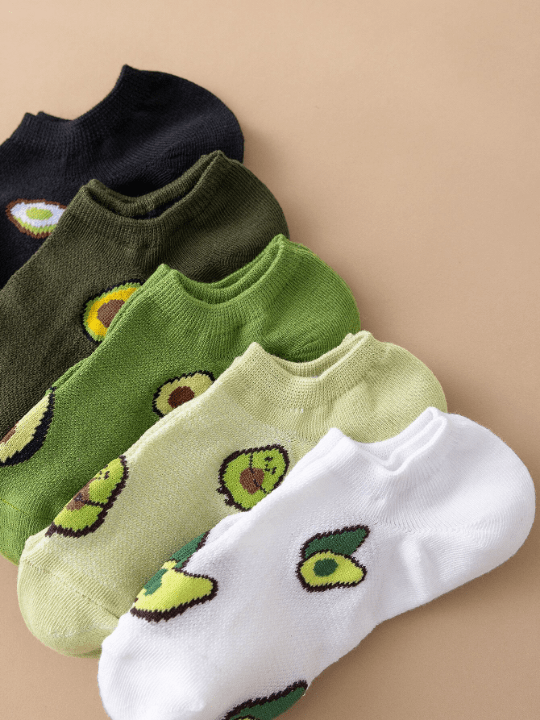 ROMWE 5pairs Avocado Pattern Invisible Socks - Lolli World Marketplace