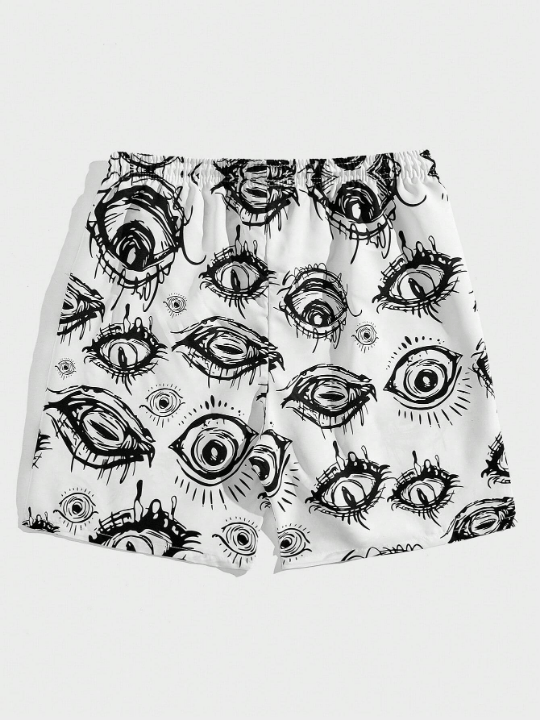 ROMWE Anime Men Eye Print Drawstring Waist Shorts - Lolli World Marketplace