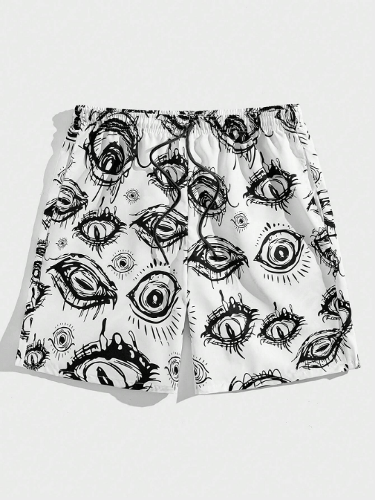 ROMWE Anime Men Eye Print Drawstring Waist Shorts - Lolli World Marketplace