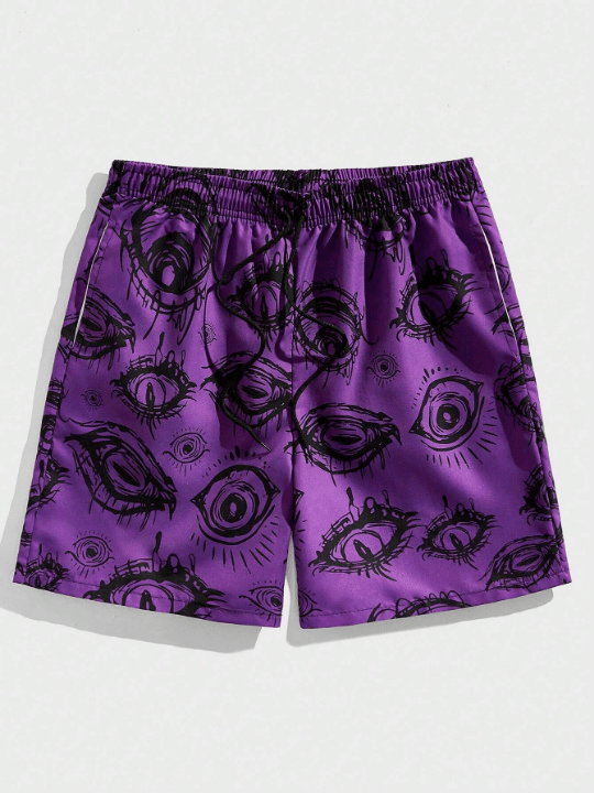 ROMWE Goth Men Eye Print Drawstring Waist Shorts - Lolli World Marketplace